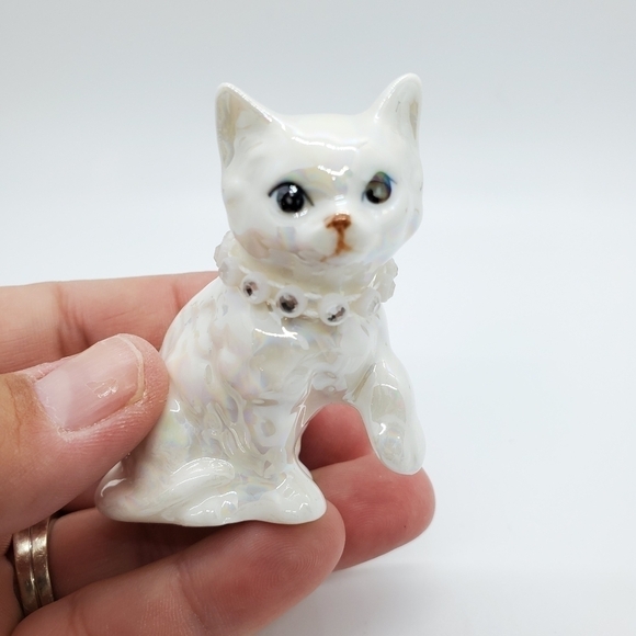 Vintage Enesco cat kitten pearl glaze figurine - Picture 6 of 8